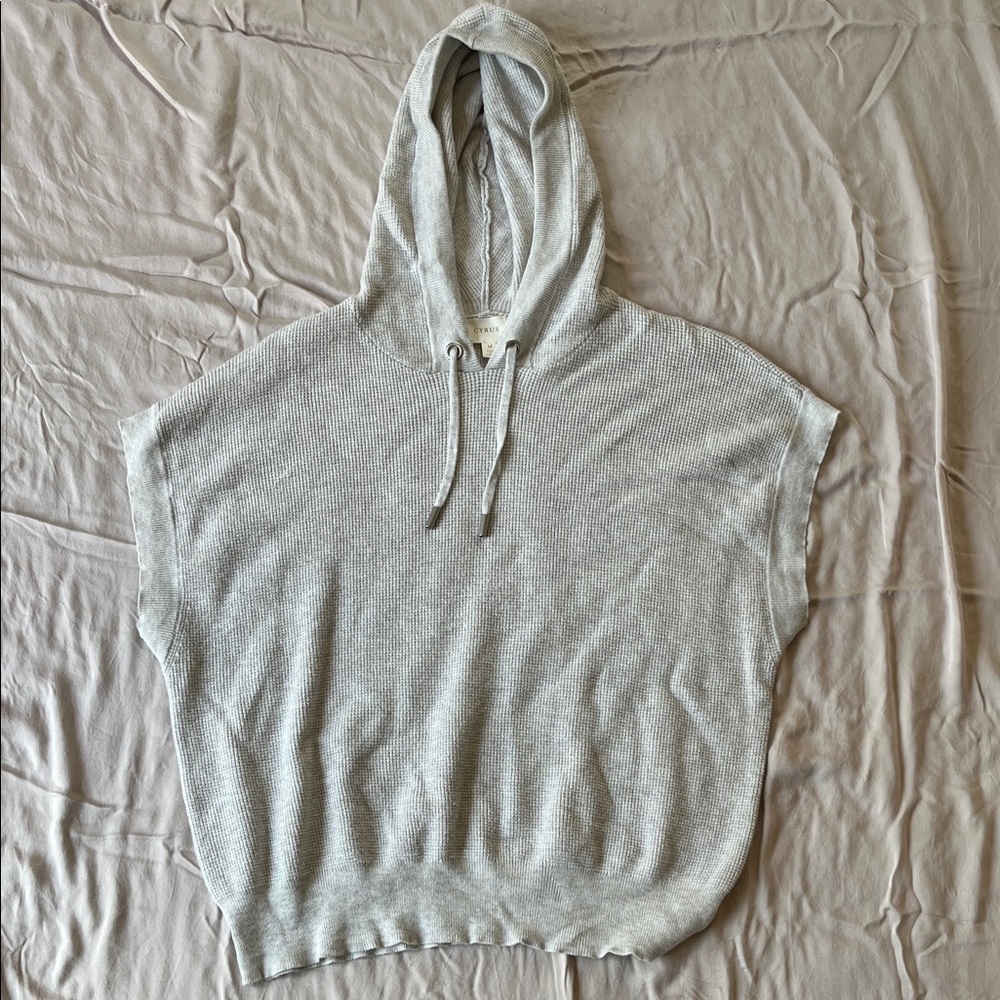 Cyrus Light Gray Hooded Waffle knit sleeveless sweater